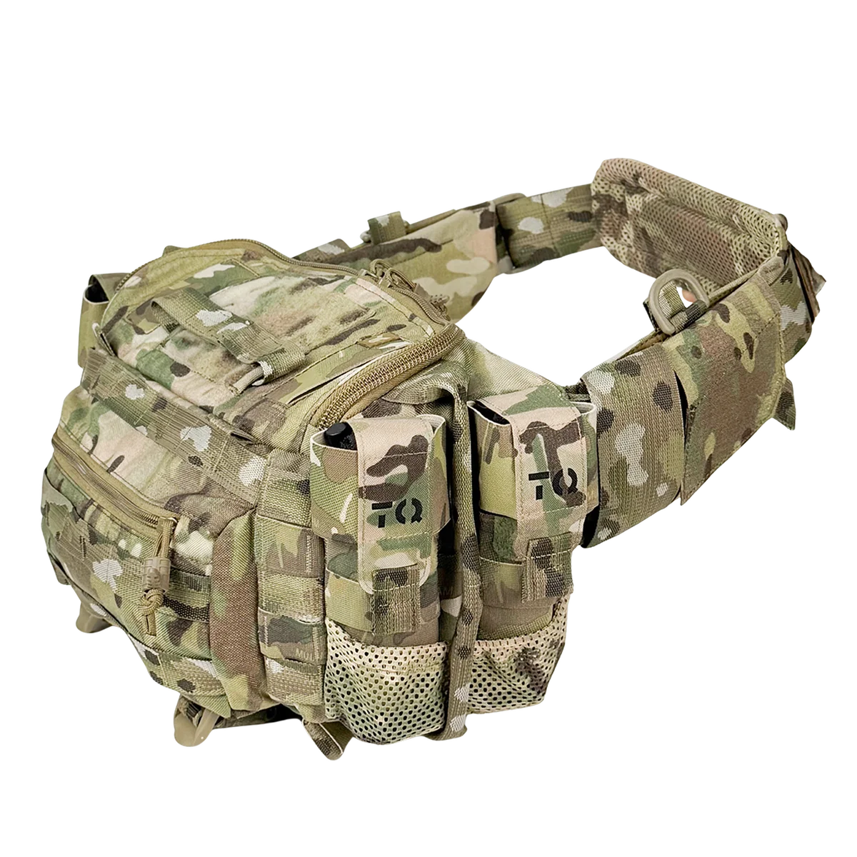 Vista laterale della BM30 Multicam con custodie esterne ad accesso rapido per tourniquet