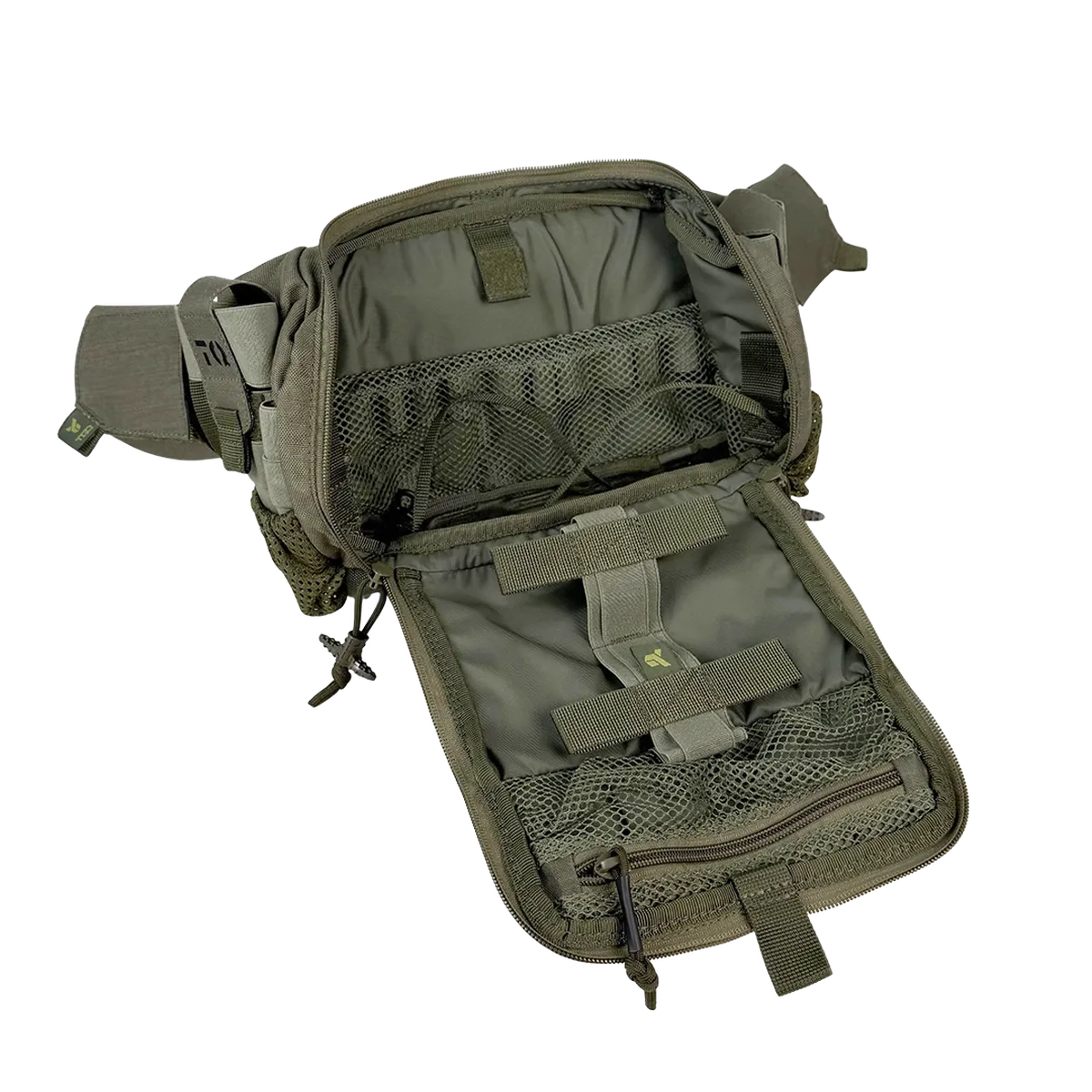 Comparto principale della borsa medica tattica DNIPRO BM33 verde oliva con organizer e tasche in rete