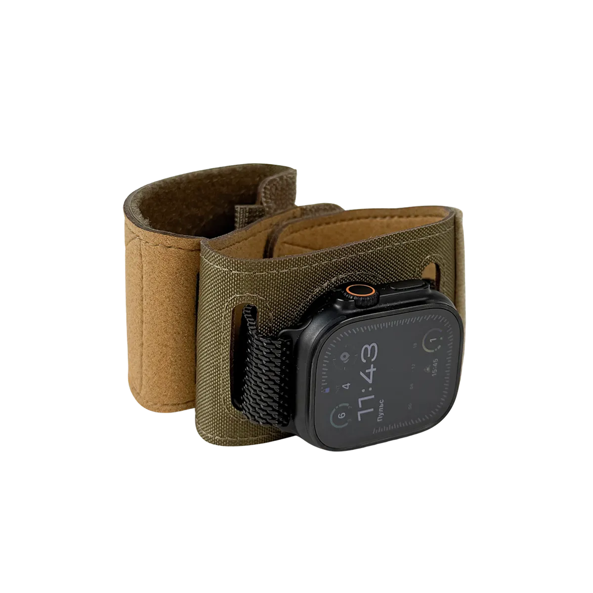 Copriorologio tattico DNIPRO Coyote montato su smartwatch per eliminare riflessi e retroilluminazione