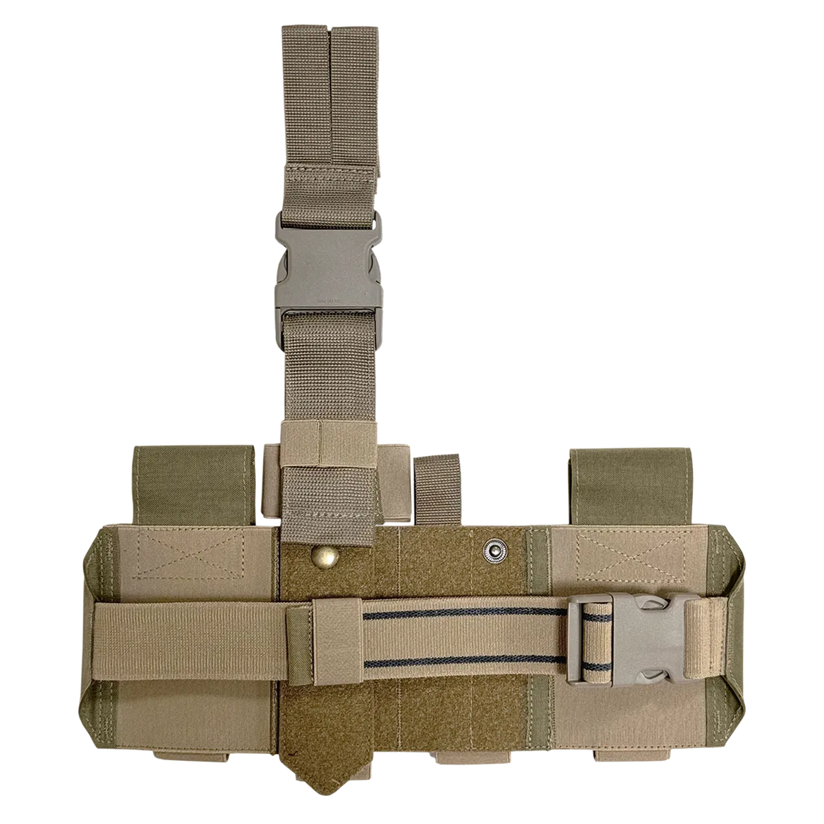 Vista posteriore del cosciale medico aperto DNIPRO PM25 GEN2 Coyote con fascia elastica antiscivolo e regolazioni.