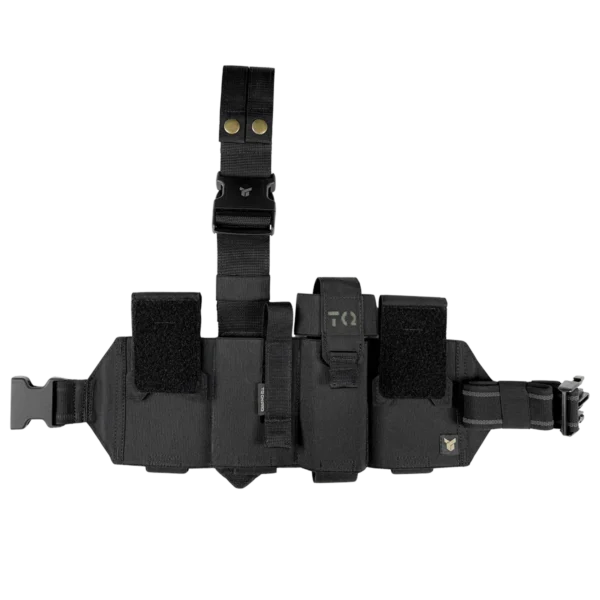 Cosciale medico aperto DNIPRO PM25 GEN2 Nero con cintura regolabile e supporti ad accesso rapido per dispositivi di primo soccorso.