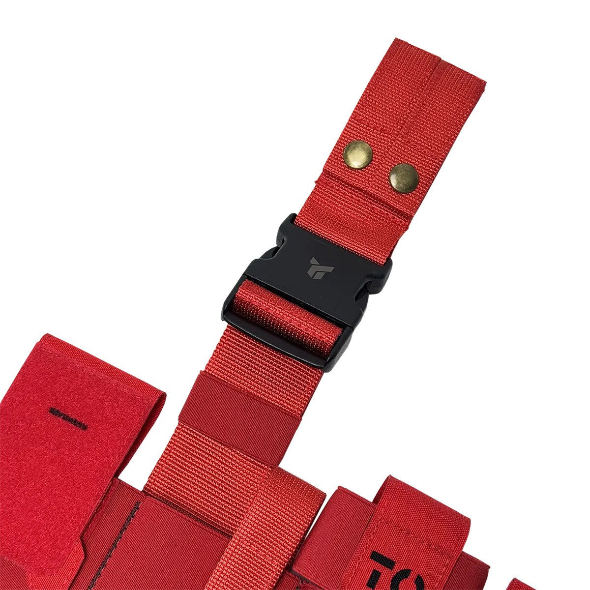 Dettaglio della fibbia a sgancio rapido del cosciale medico aperto DNIPRO PM25 GEN2 Rosso.