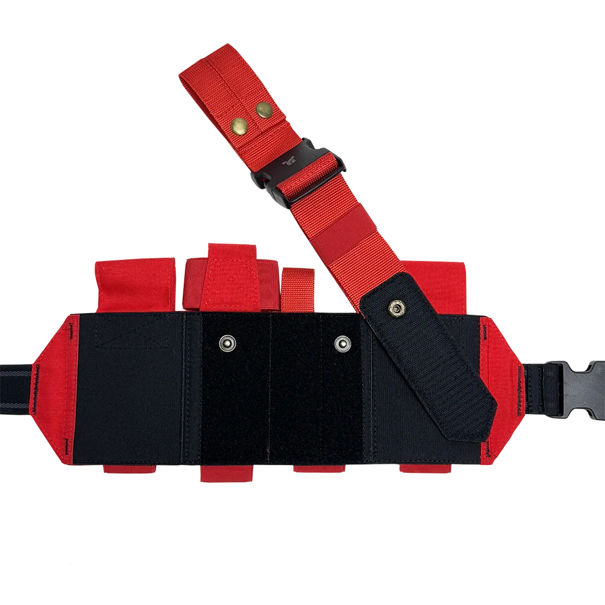 Retro del cosciale medico DNIPRO PM25 GEN2 Rosso con sistema di apertura e fissaggio completamente visibile.