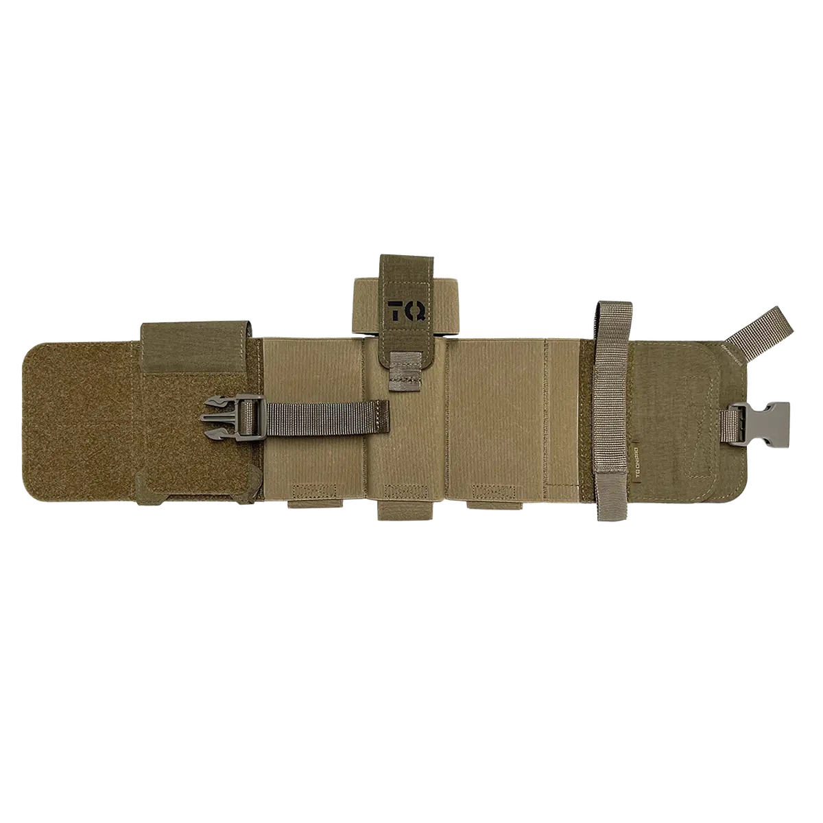 Vista posteriore della custodia IFAK da caviglia tattica DNIPRO PM23 Coyote con fibbia FAST, fascia elastica regolabile e sistema di fissaggio alla gamba.