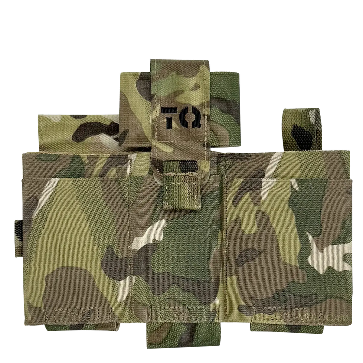 Custodia IFAK da caviglia tattica DNIPRO PM23 in Multicam vista frontale con sistema di fissaggio a Velcro, fascia elastica e supporto per kit di primo soccorso individuale.