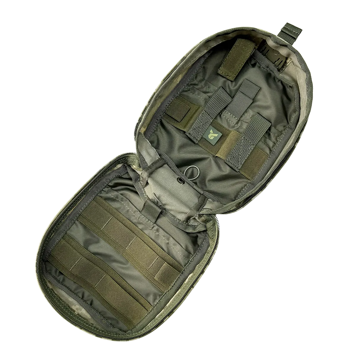 Interno del porta IFAK Dnipro PM24 GEN2 Oliva con elastici e scomparti organizzati