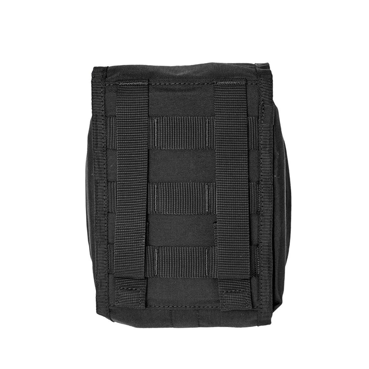 Retro della custodia IFAK DNIPRO PM22 nera con piattaforma MOLLE per il fissaggio all'equipaggiamento tattico.