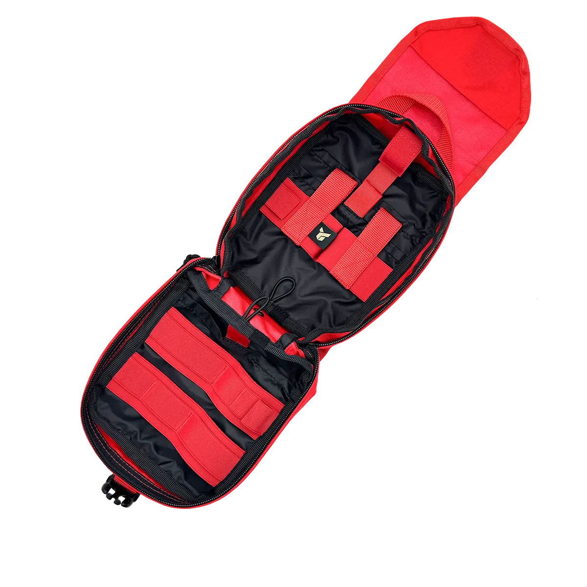 Interno del porta IFAK Dnipro PM22 colore Rosso con elastici di organizzazione e comparti modulari.