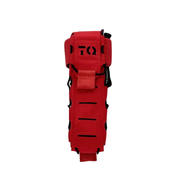 Vista frontale del porta tourniquet tattico DNIPRO Gen2 PM03 colore rosso con marcatura TQ laser-cut