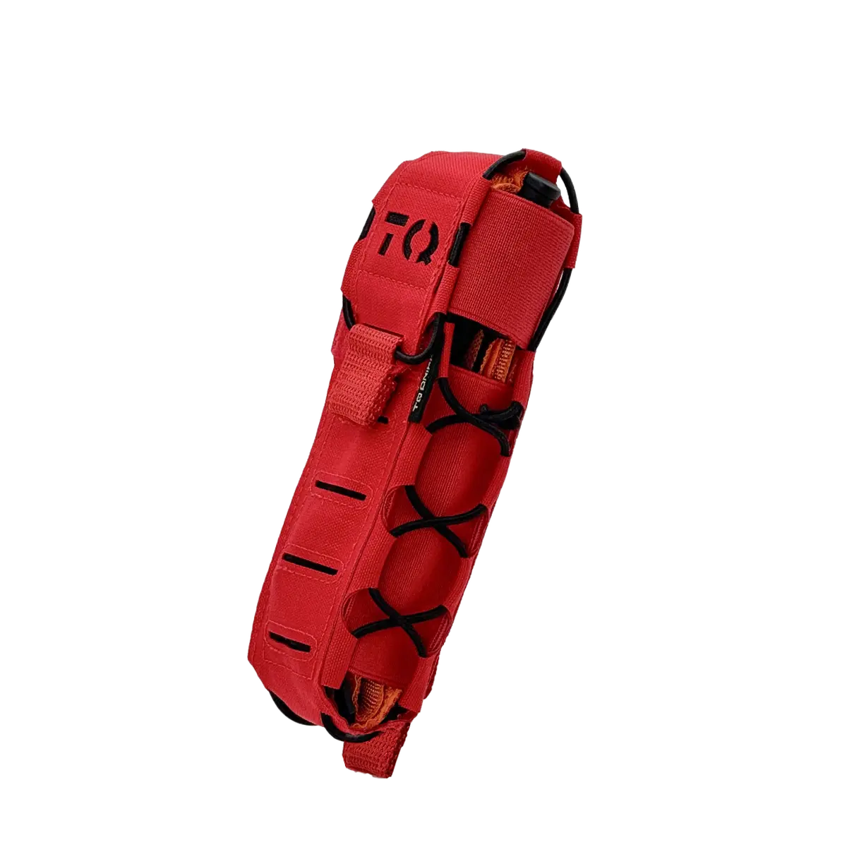 Vista prospettica del porta tourniquet tattico DNIPRO Gen2 PM03 rosso con pannelli elastici laterali e chiusura a Velcro