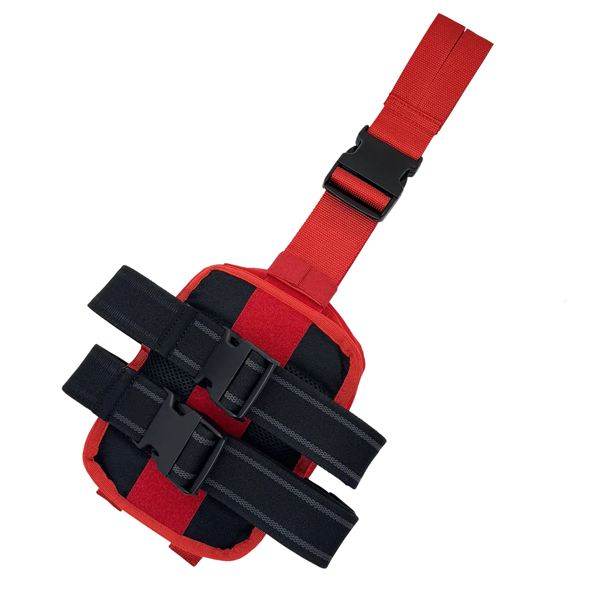 Retro della piattaforma da coscia per kit medico DNIPRO PM21 rosso, con due cinghie elastiche regolabili e fibbie FAST nere.